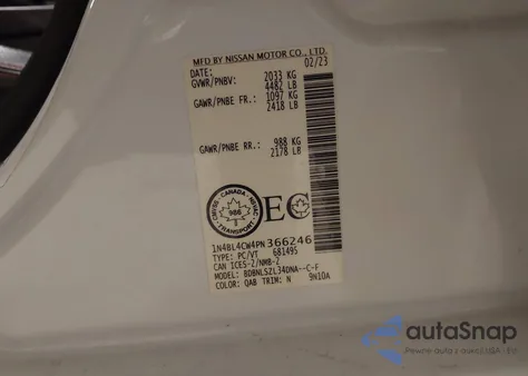 2023 Nissan Altima из США, поврежденный, VIN 1N4BL4CW4PN366246